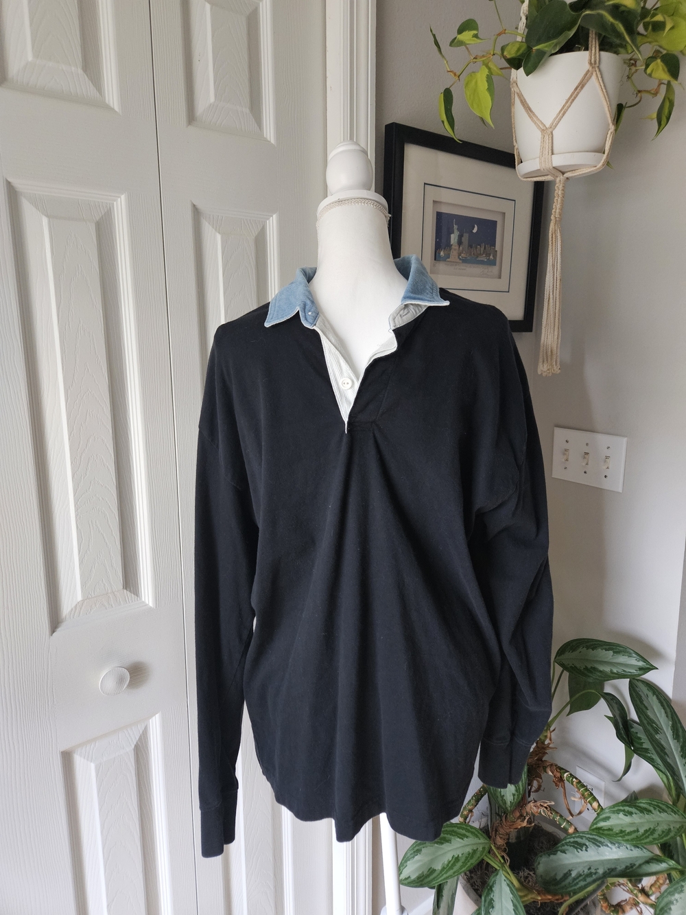 Abercrombie & Fitch Rugby Shirt with Denim Collar